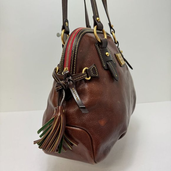 Dooney & Bourke Zip Around Dome Pebbled Leather Side Tassels Tote Brown - Picture 3 of 10